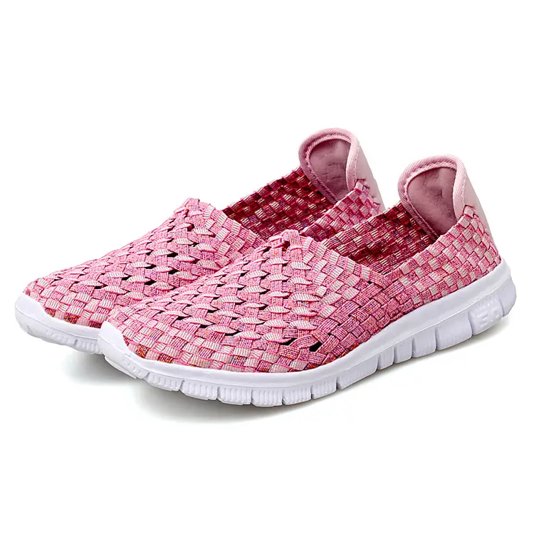 Custom Brand Fashion Zapatos Light Weight Colorful Slip On Breathable Woven Women Flat Shoes Loafer